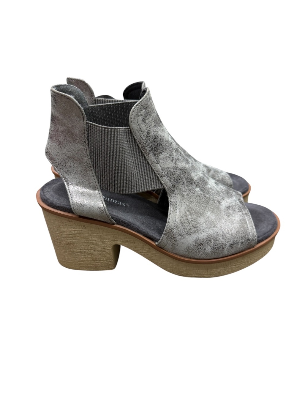 Distressed Metallic Silver Open Toe Platform Sandals Cutout Ankle Booties